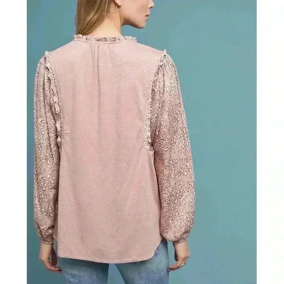 Anthropologie Sz M Ruffled Leopard Print Blouse by Dolan EUC - Picture 4 of 6